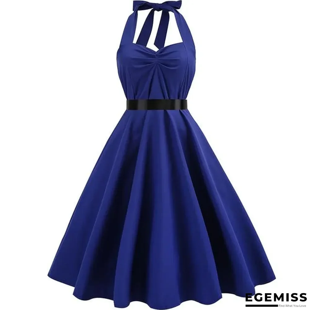 Sexy Halter Party Dress Retro Polka Dot Vintage Dresses Elegant Midi Dress | EGEMISS
