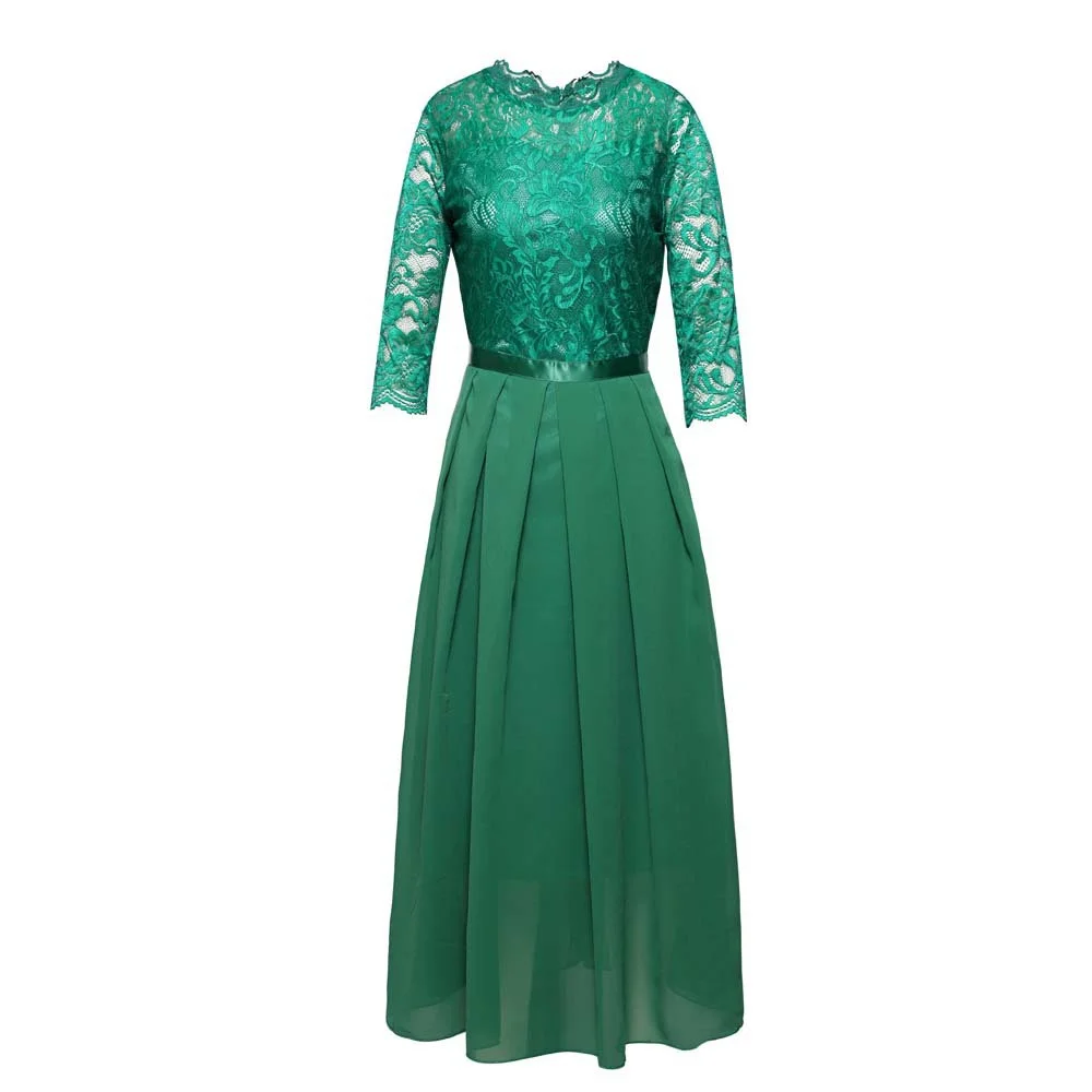 Athvotar Athvotar Dress Station Splicing Chiffon Dress Round Collar Lace Dress Evening Dress Women's Dress