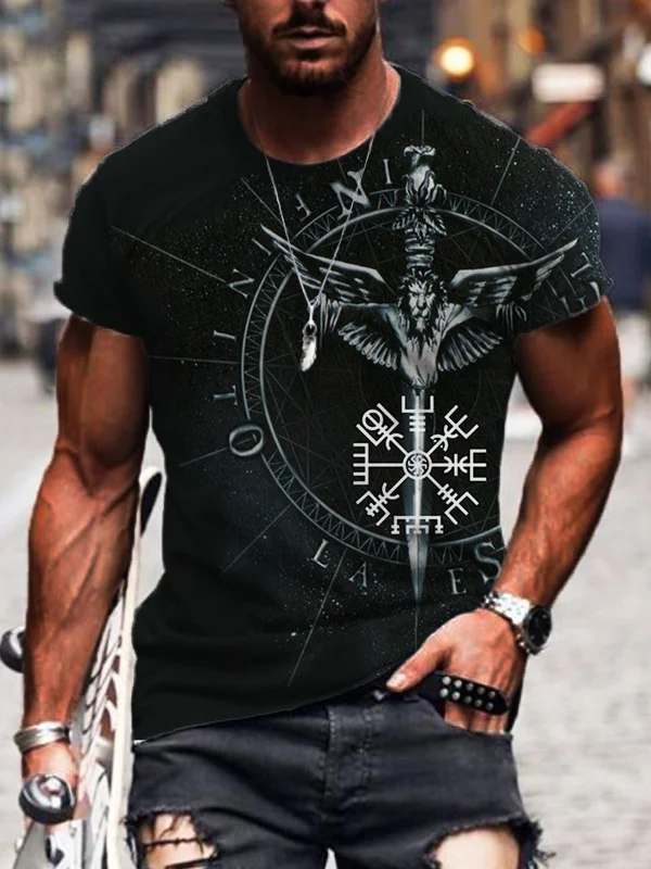 BrosWear Men's Viking Sword And Star Compass T Shirt