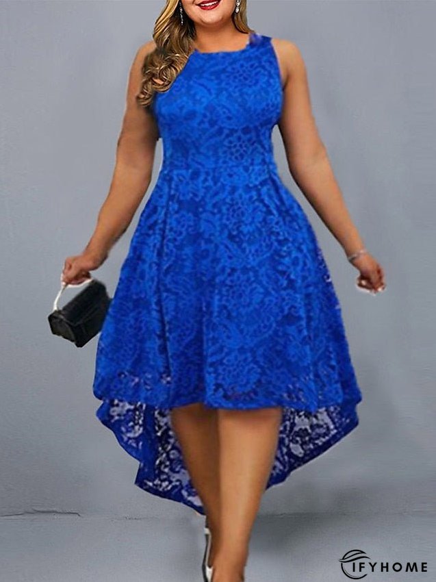 Plus Size Party Dress Lace Dress Cocktail Dress Solid Color Long Dress Maxi Dress Sleeveless Lace Plus High Low Crew Neck Modern Party Black Wine Spring Summer L XL XXL 3XL 4XL for Women | IFYHOME