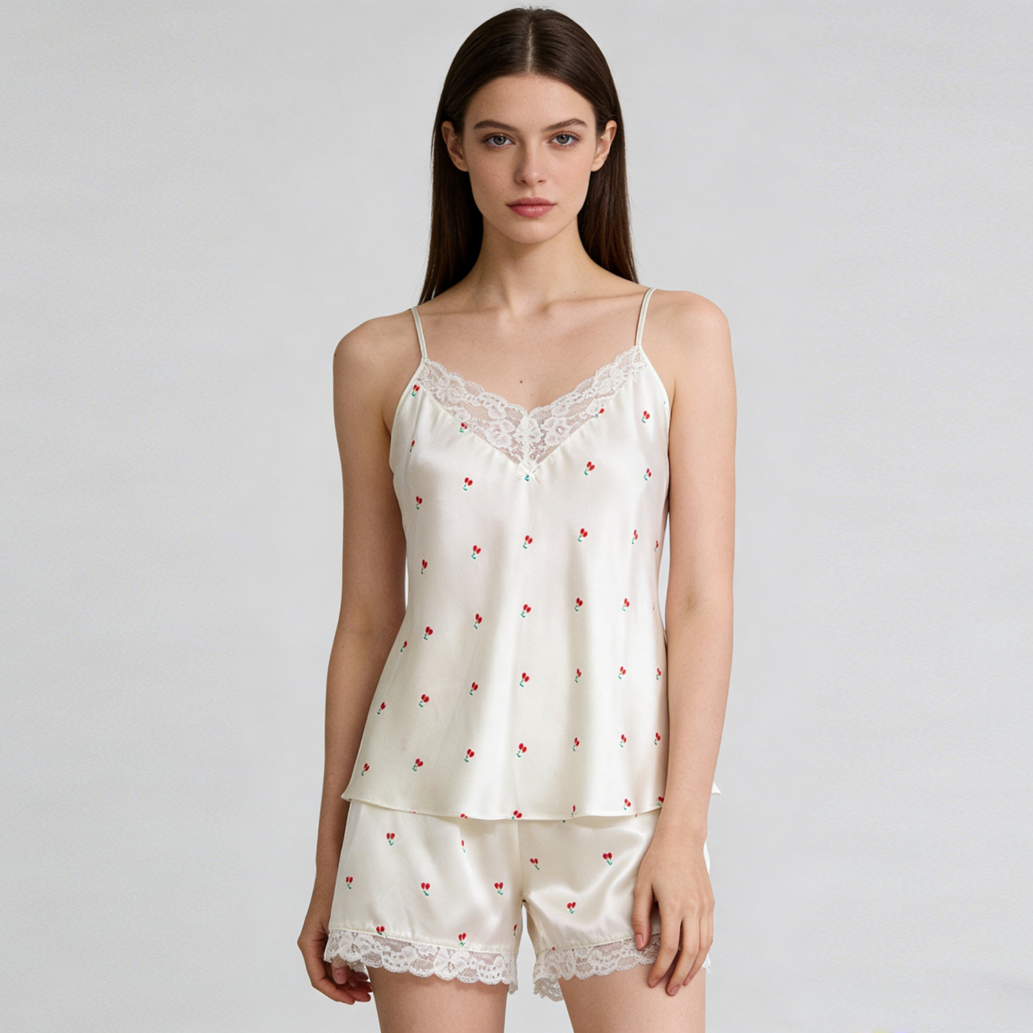 Women's 100% Mulberry Silk Camisole & Shorts Pajama Set REAL SILK LIFE