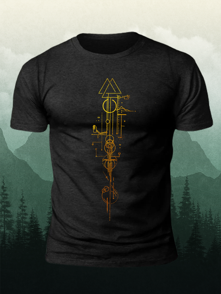 Abstract Viking Lines Print Short Sleeve T-Shirt