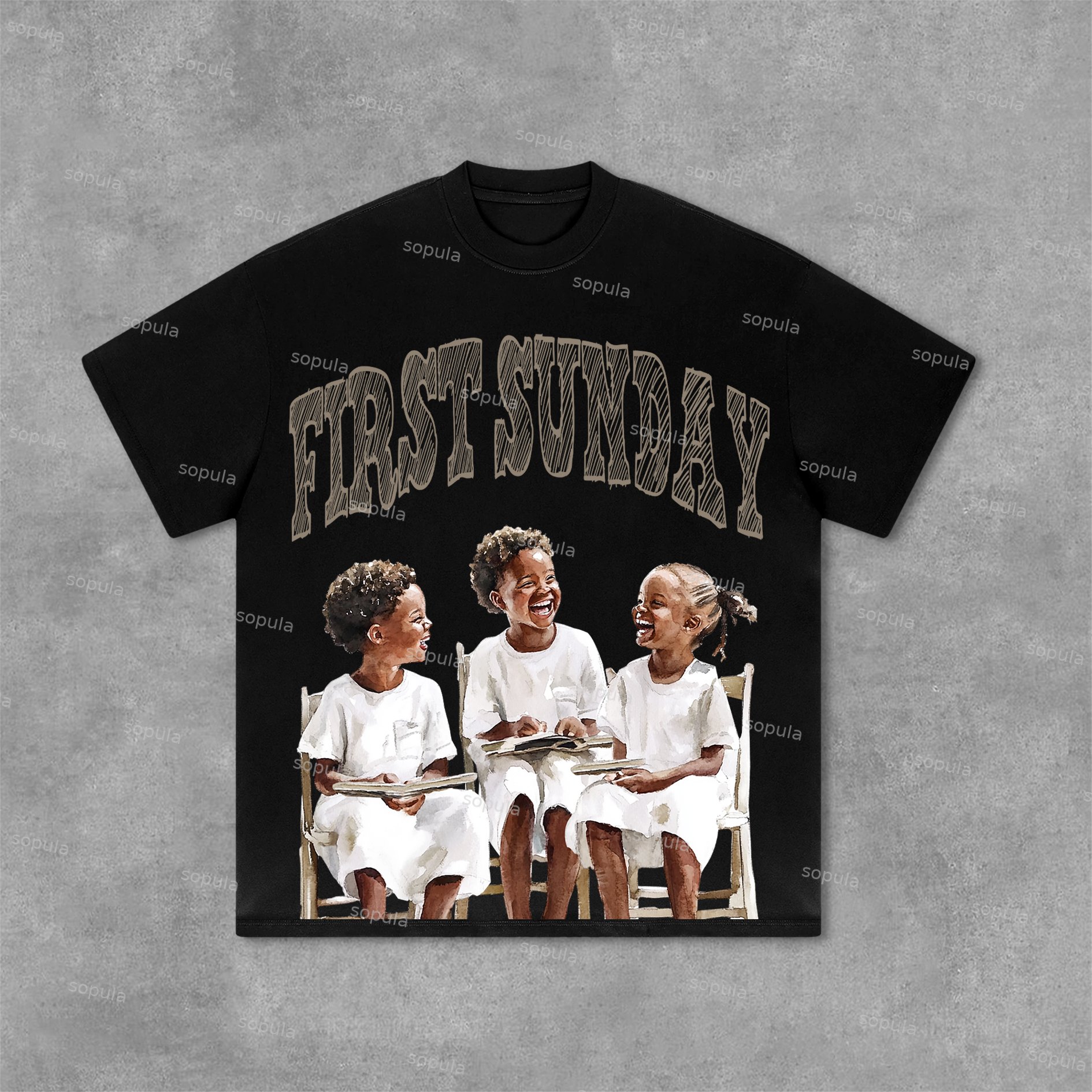 Sopula Children First Sunday Vintage Print Graphic T-Shirt