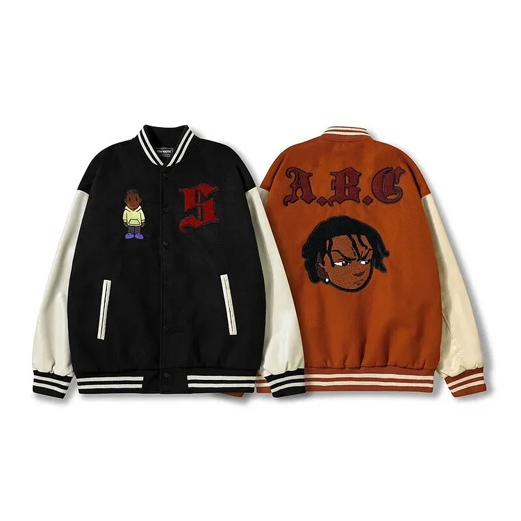 Wlkwo Wlkwo   Hip Hop Cartoon Varsity Jackets Letter Embroidery Men Retro High Street Harajuku Bomber Coat Women Jacket Streetwear Short Homme
