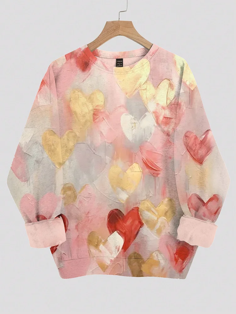 Women's Valentine's Day Colorful Oil Painting Love Print Casual Sweatshirt