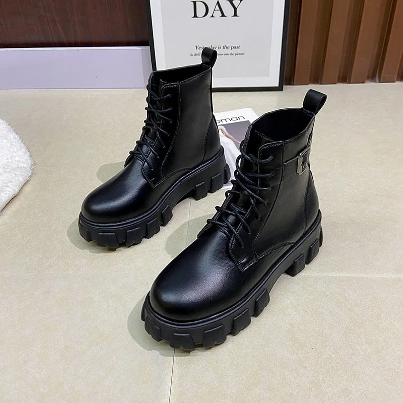 Vstacam Punk Style Platform 2023 New British Style Women Ankle Boots Women's Motorcycle Boot Fashion Ladies Chunky Shoes Size 34-39 Hot