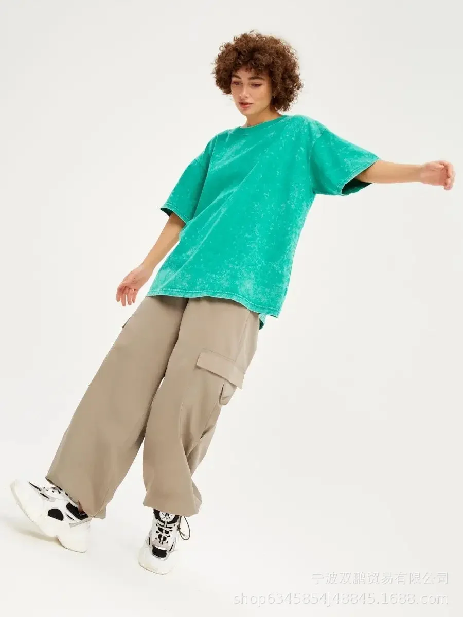 Athvotar Athvotar Simple Wind Loose Water Wash Old Cotton T-Shirt Women Summer Color Loose 260G Cotton Short-Sleeved Top Woman