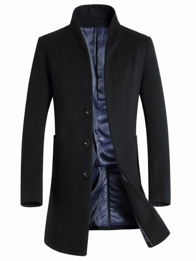 Men's Casual Stand-up Collar Mid-length Coat