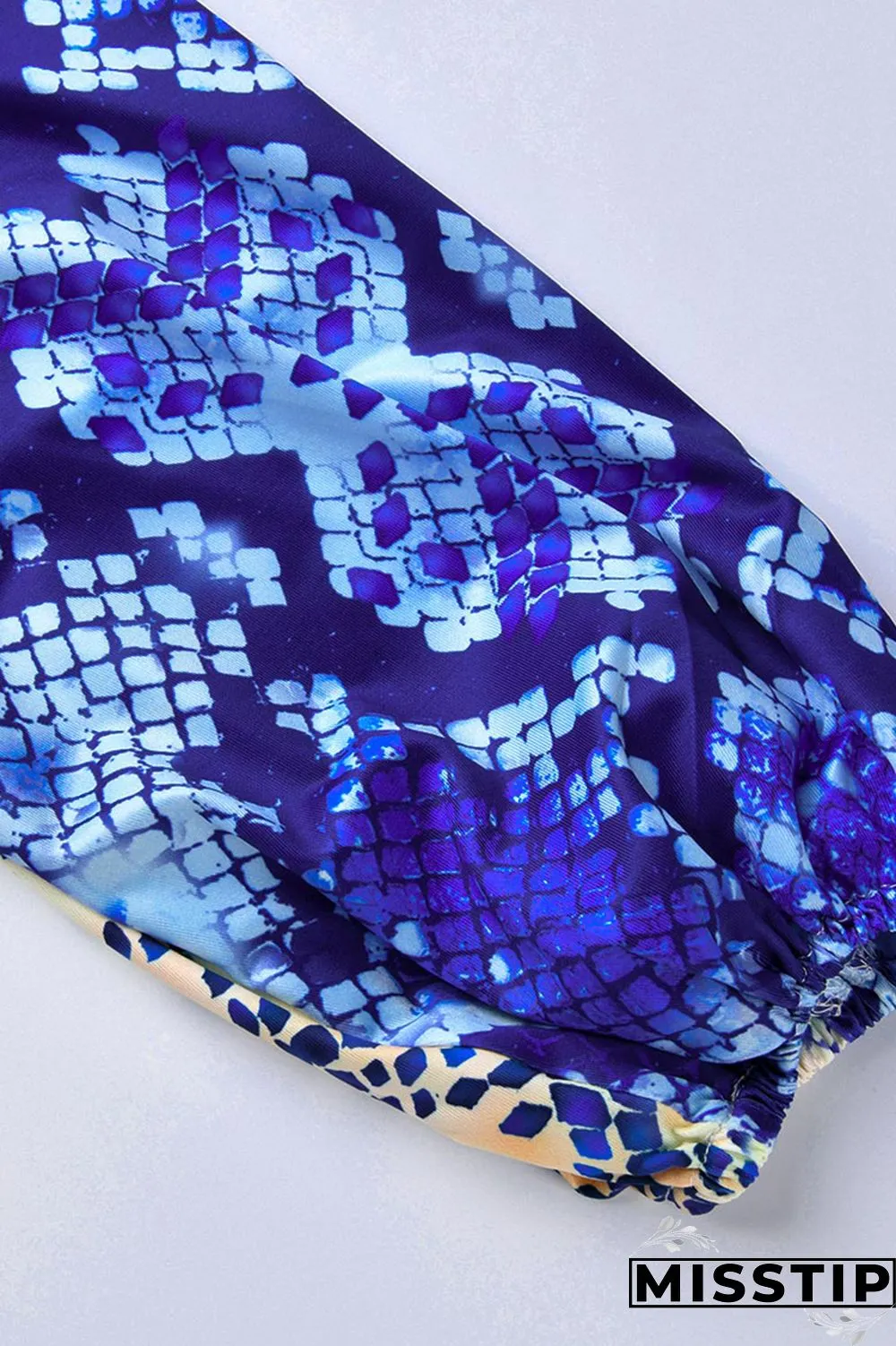 Blue Sexy Print With Belt V Neck Straight Plus Size Dresses