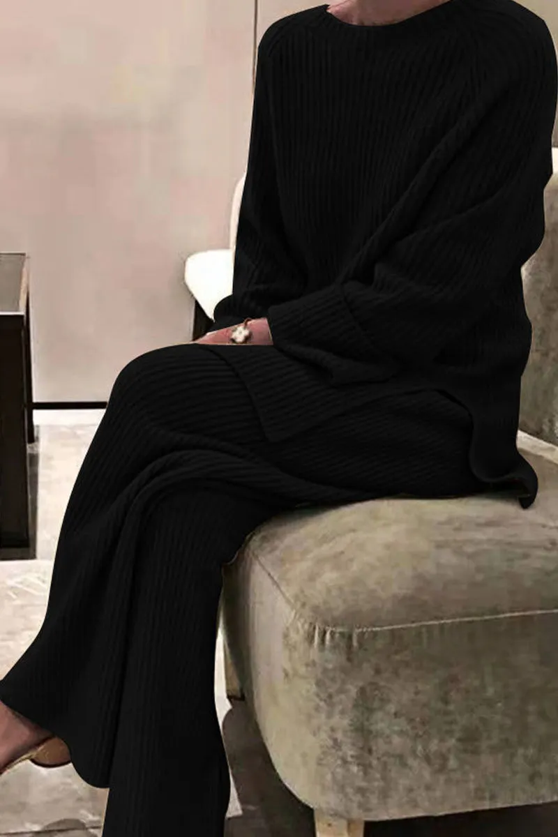 Casual Solid Solid Color O Neck Long Sleeve Two Pieces(5 Colors)
