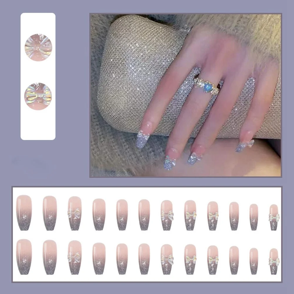 Long Coffin False Nails Aurora Butterfly with designs French Ballerina fake Nails wearable nail stickers Full Cover Nail Tips-Nail Inspo