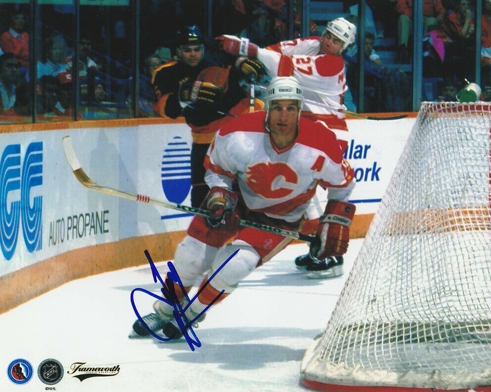 VINTAGE TIM HUNTER SIGNED CALGARY FLAMES 8x10 Photo Poster painting! Autograph PROOF!