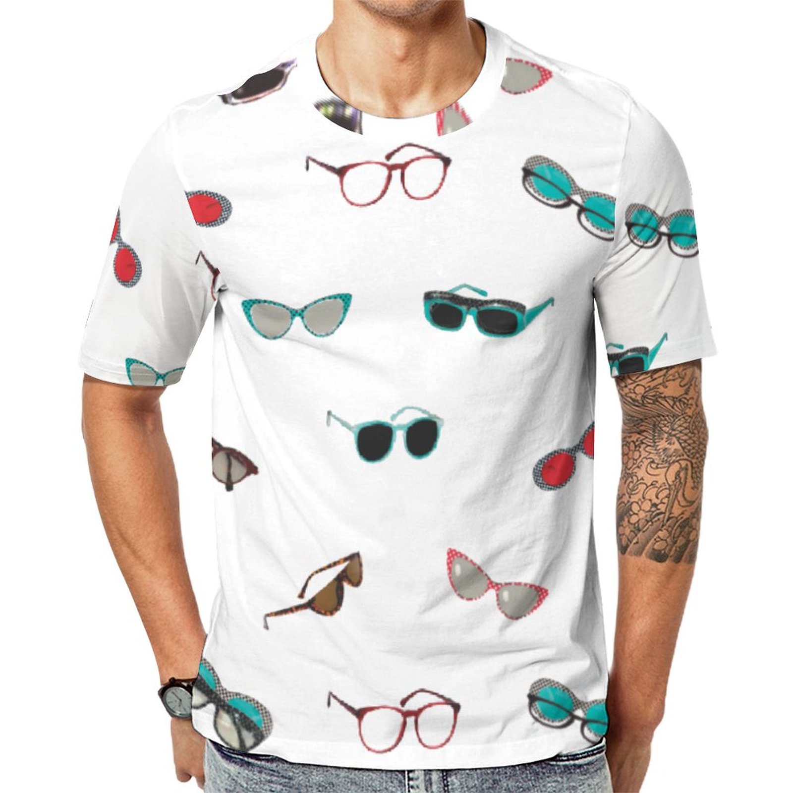 Rainbow Eyeglasses Short Sleeve Print Unisex Tshirt Summer Casual Tees for Men and Women Coolcoshirts