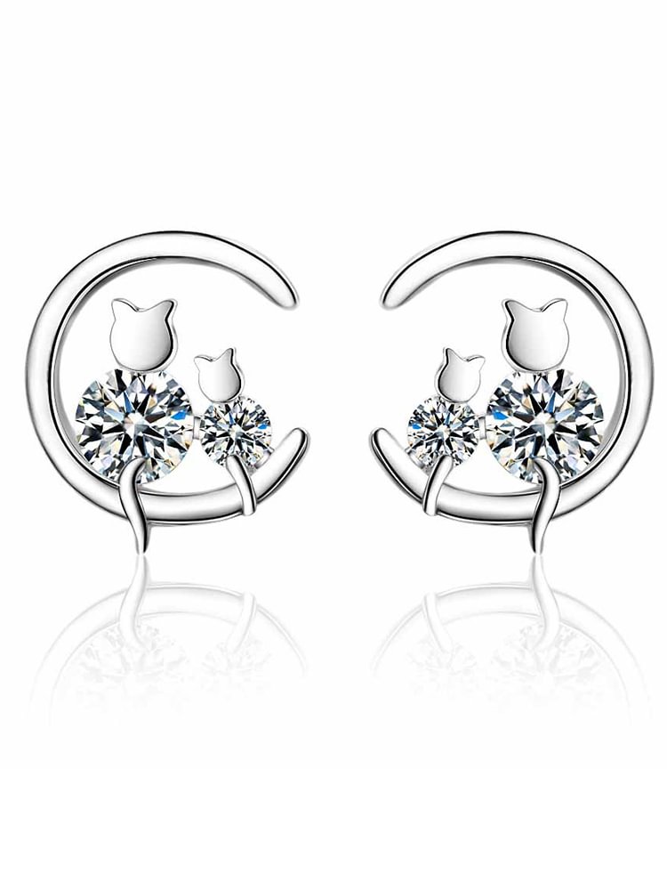 Comstylish Cat Moon Crystal Deco Earrings