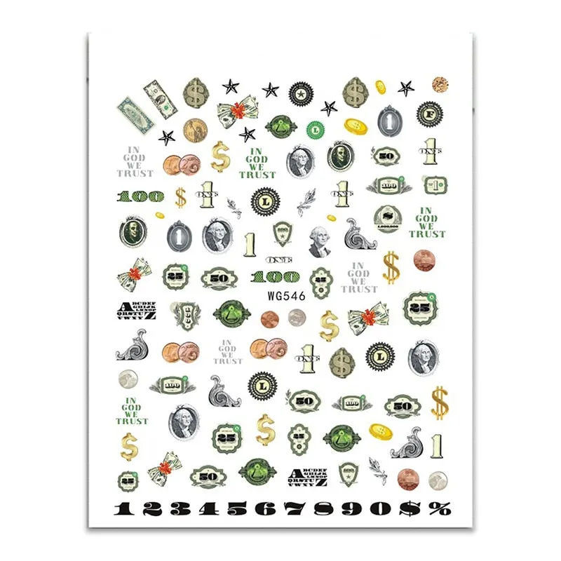 1pc Nails Sticker Money Dollar Wealthy Rich Style Nail Art Stickers Decals Manicure Decal Self Adhesive Acrylic Tips Decoration-Nail Inspo