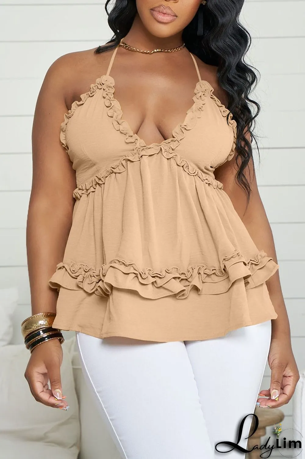 Black Celebrities Solid Patchwork Spaghetti Strap Tops
