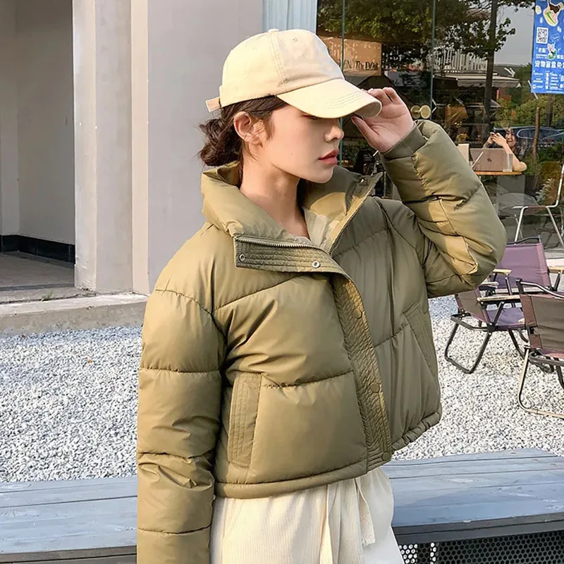 Short Down Cotton Jacket Women 2025 Winter New Stand Collar Warm Parkas Woman Lightweight Thicken Bread Cotton Coat