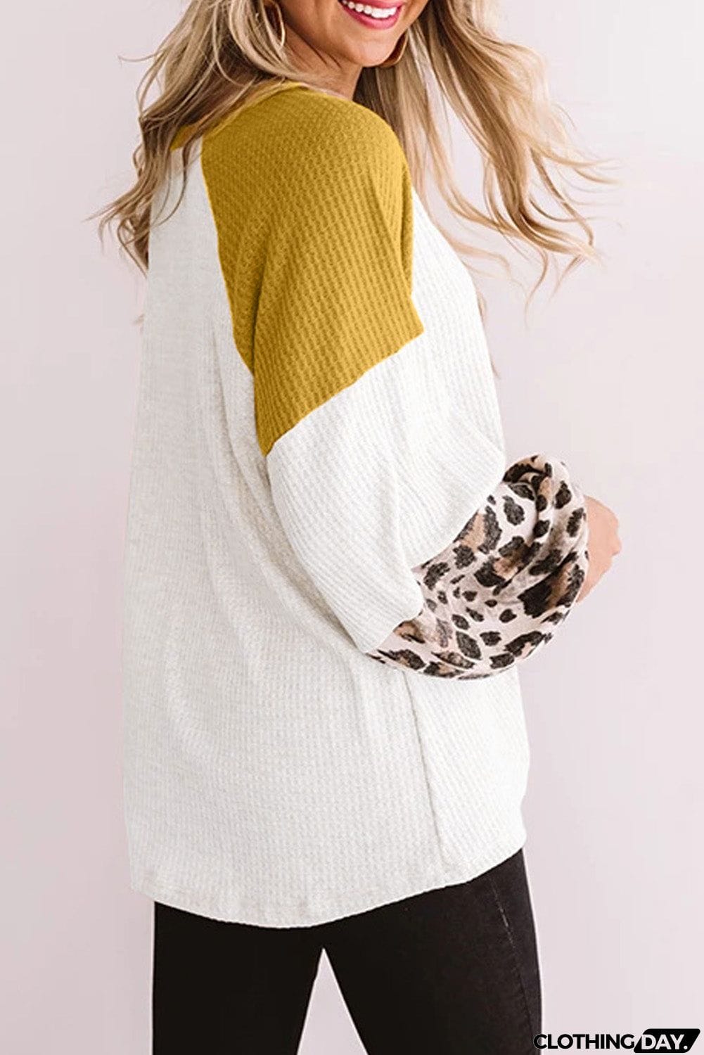 Long Sleeve Waffle Knit Orange Blouse with Twist Knot
