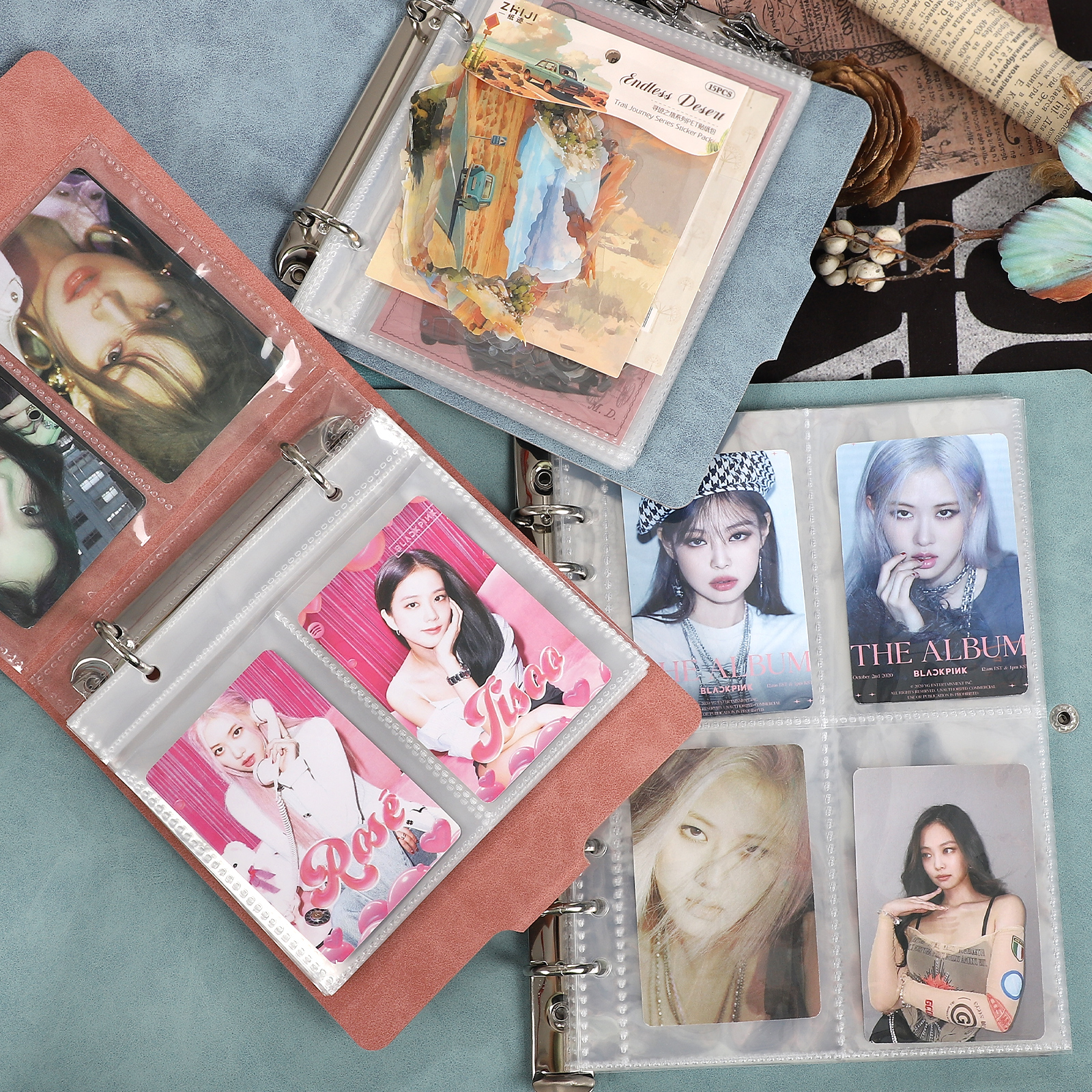 보관 책 - 빈티지 PU 이어홀 루즈리프 앨범 투명