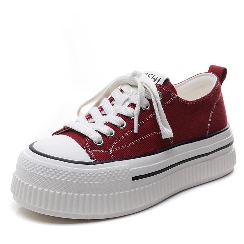 Yyvonne Spring And Summer New Thick-Bottomed Canvas Shoes Women's Round Head Casual Single Shoes Shallow Low Help Small White Shoes