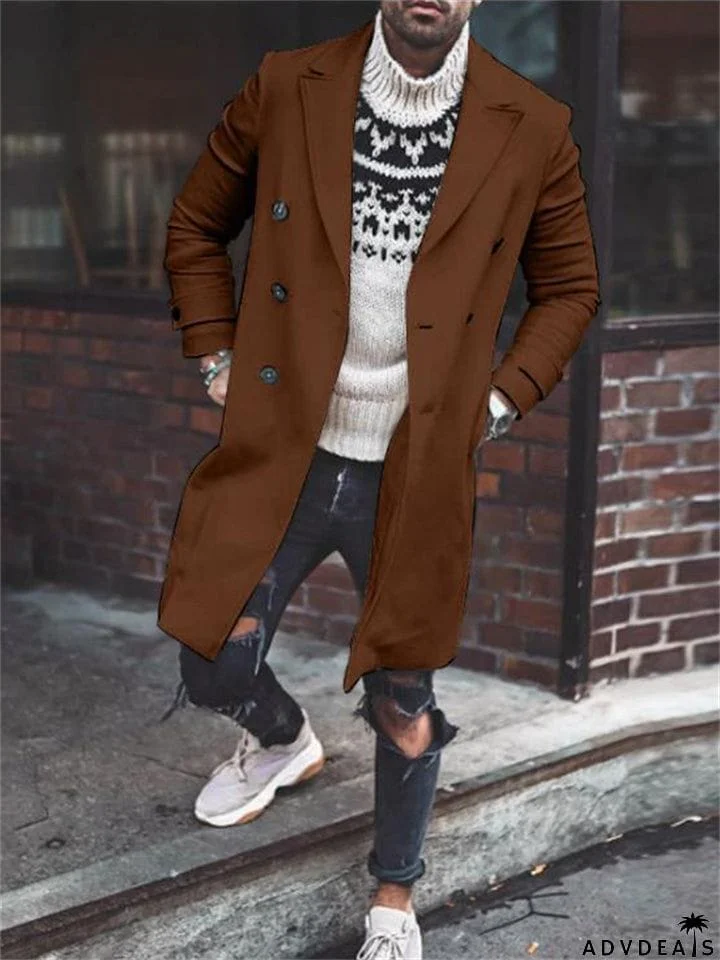 Male British Style Double-breasted Woolen Trench Coats
