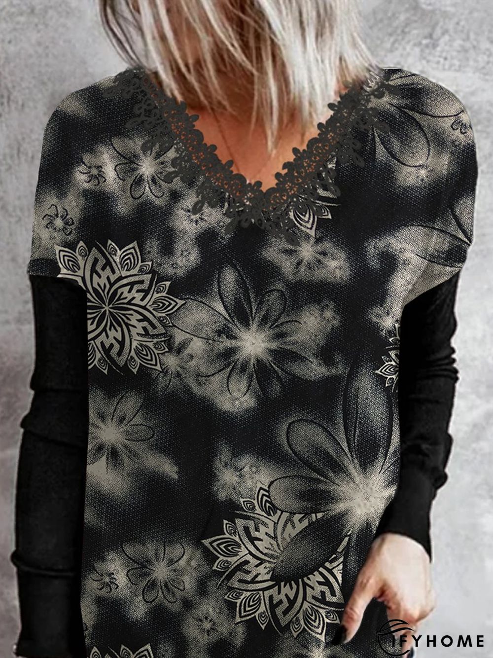 Floral Loose Jersey Vacation V Neck Tunic Top | IFYHOME