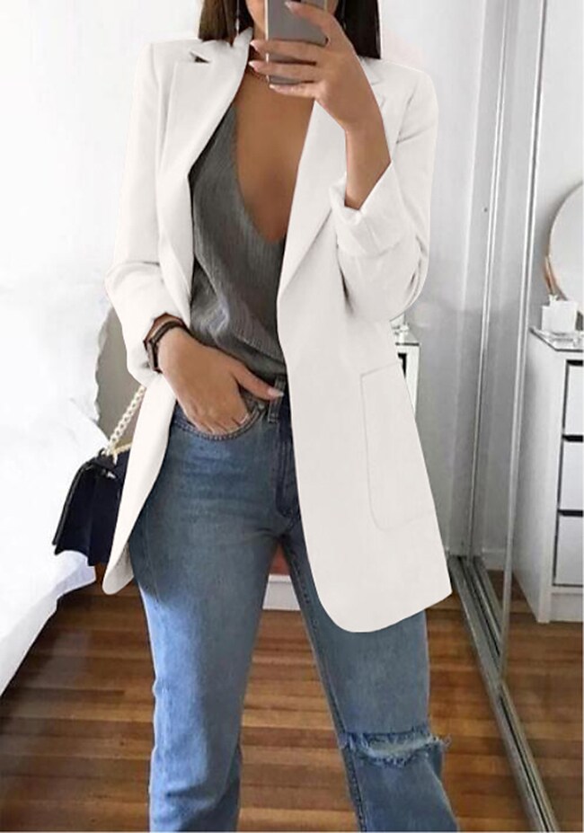 Women's Blazer with Pocket for Women Open Front Polyester Coat