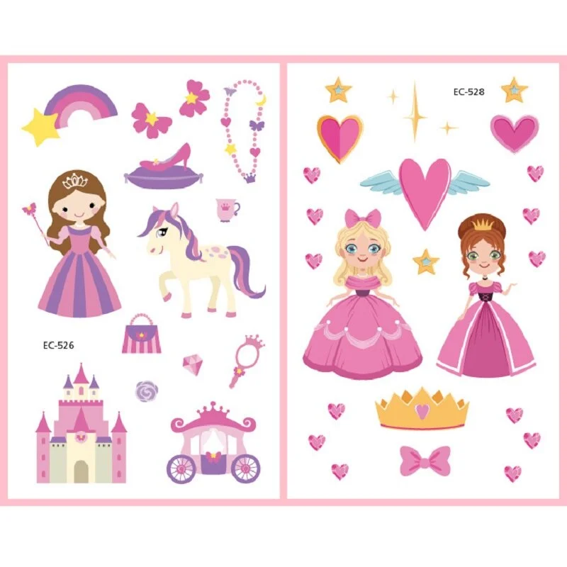 12 kinds Cartoon Fairy Princess Temporary Tattoo Stickers for Kids faux tatouage temporaire Disposable Children Cute Girl Gift