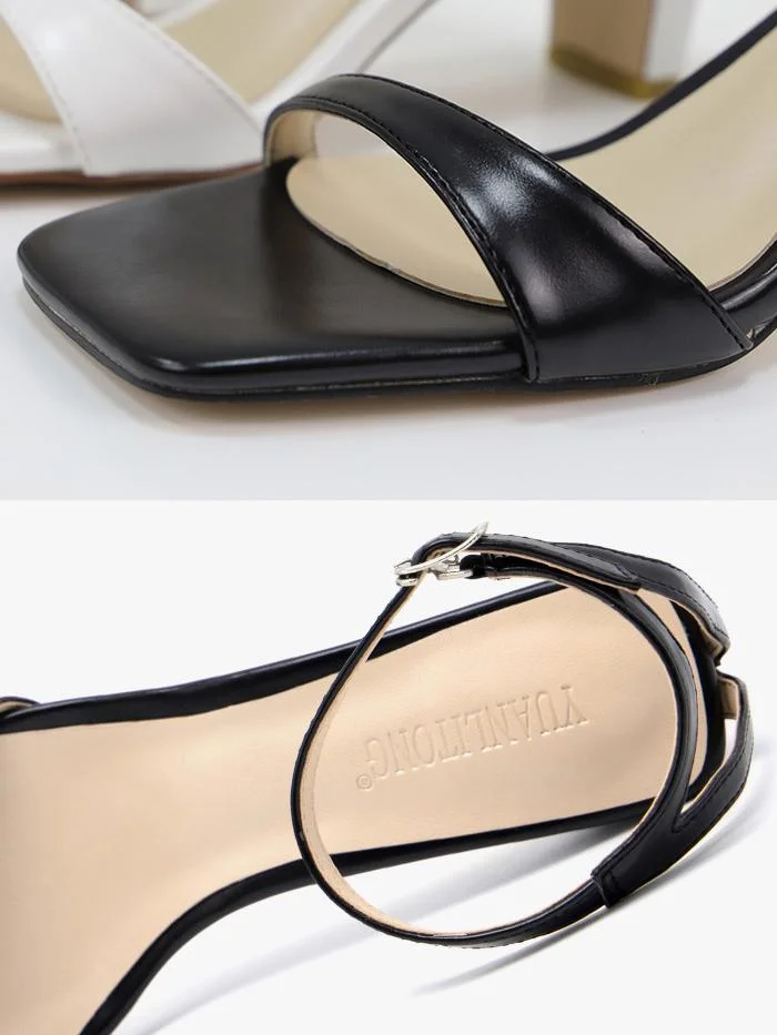 Fashion open-toe one-word sandals thick heel square toe comfortable sandals