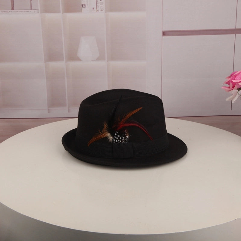 Spring And Autumn New Hat Korean Style Casual Ostrich Fur British Retro Feather Jazz Hat Women’s Woolen Basin Hat