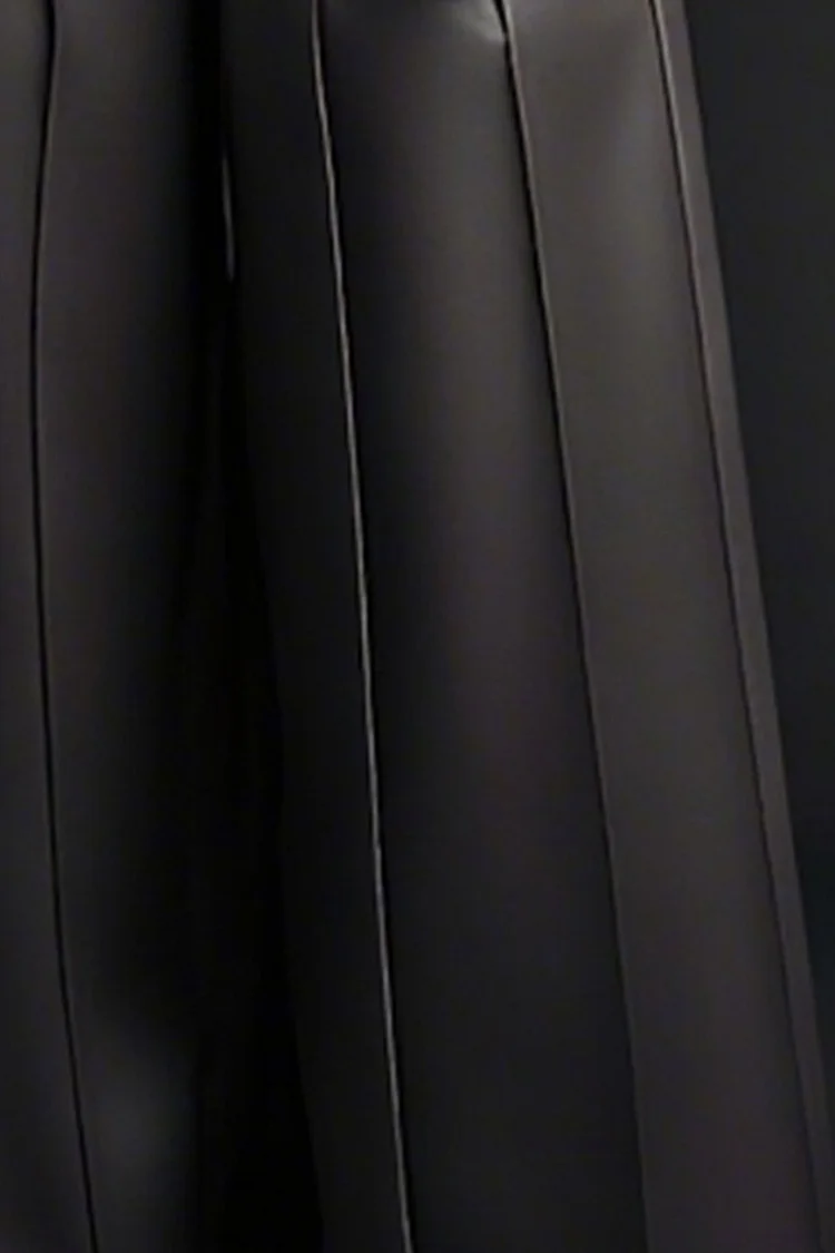 Plus Size Business Casual Grey Pocket Casual Wide Leg PU Leather Pants [Pre-Order]