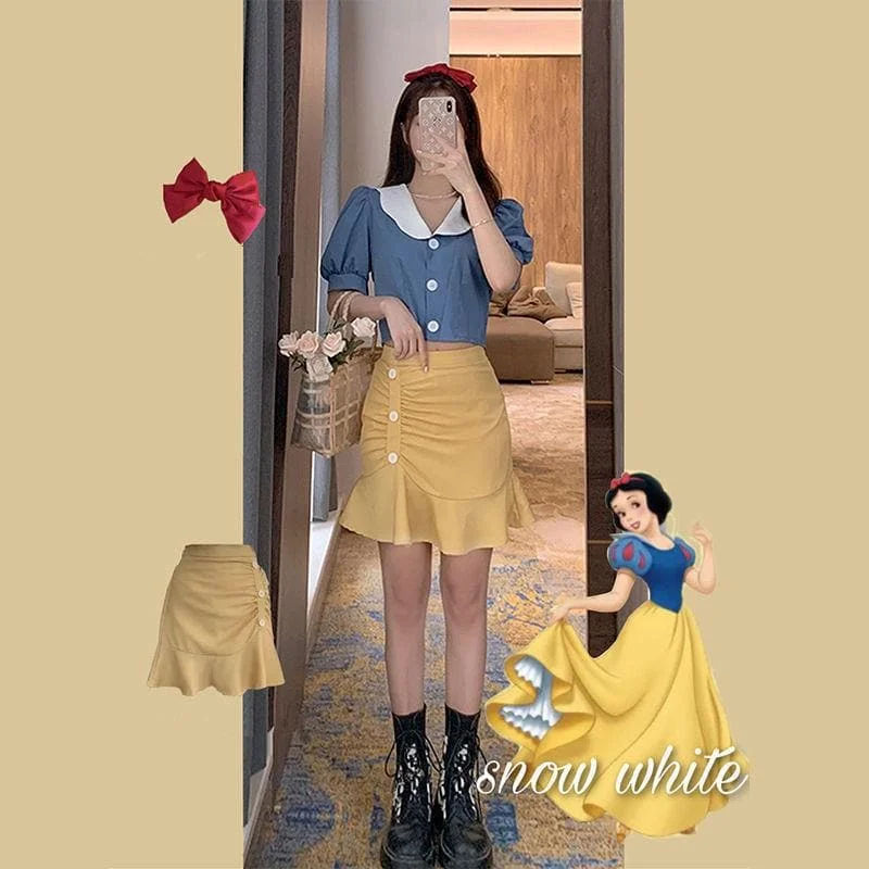 Cartoon Snow White Short-sleeved Top+Fishtail Skirt Two Piece Set SP15160