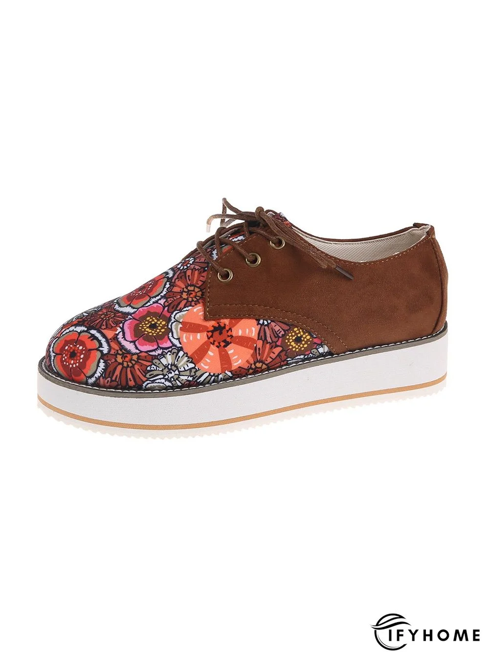 Floral Printed Patchwork Lace Up Shoes | IFYHOME