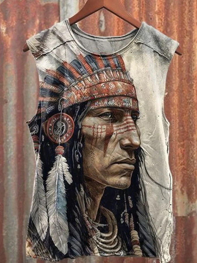 Unisex Vintage Aboriginal Art Illustration Printed Casual Vest