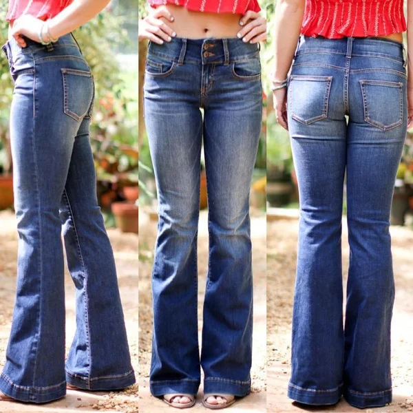 Classic Mid-Rise Washed Flared Jeans