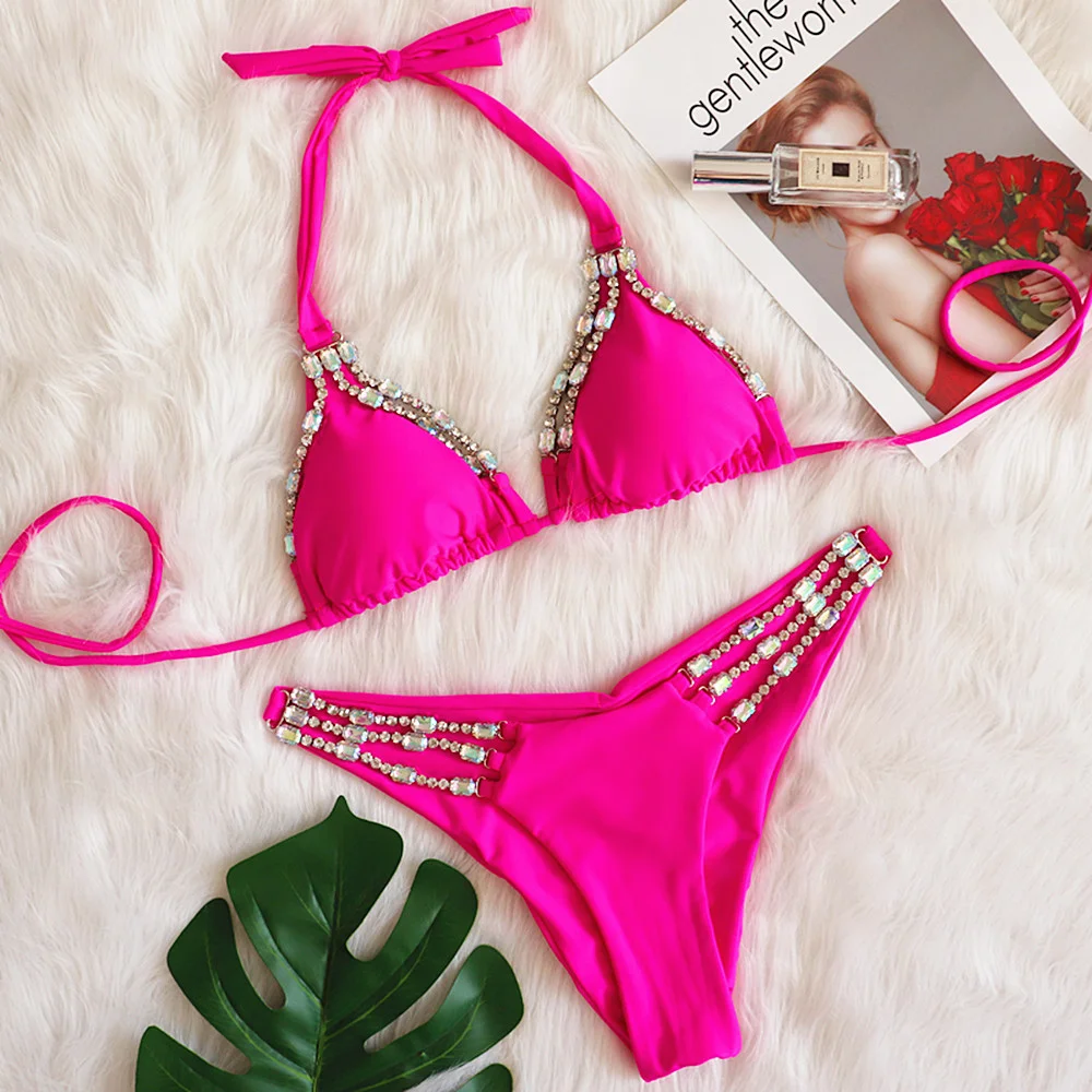 Brownm Brownm Sexy Metal Accessories Rhinestone Women's New Holiday Bikini Lace Swimwear