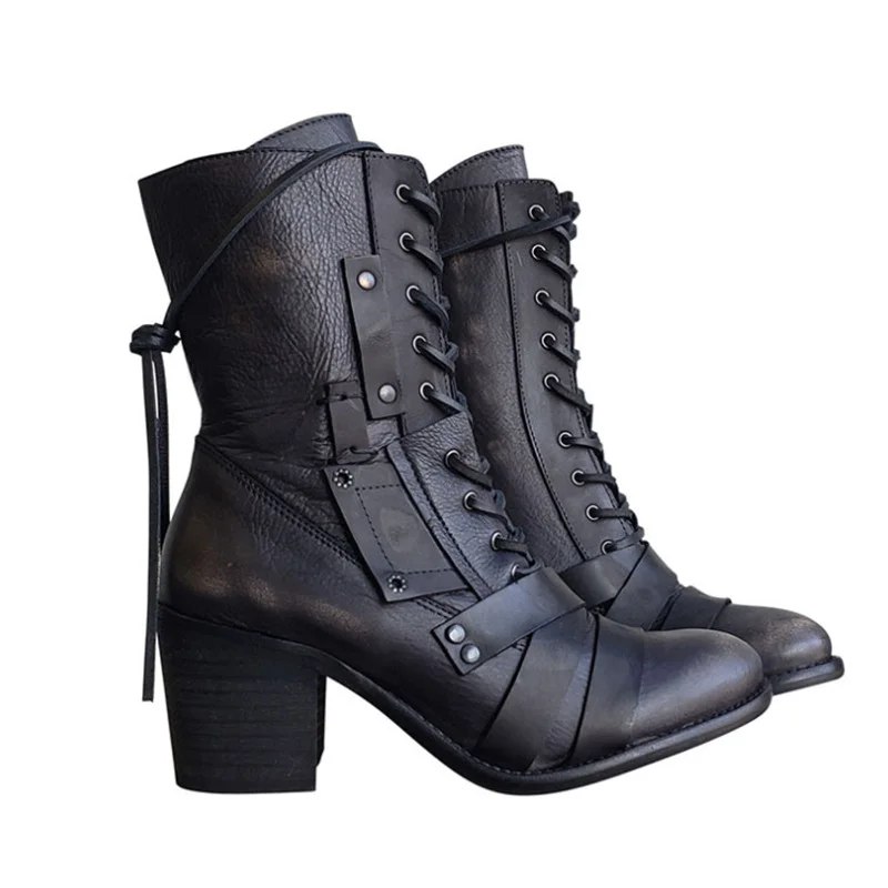 Vintage Chunky Heels Zipper Boots Cool Bandage Martin Boots | IFYHOME