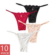 Kissbake 10PCS/SET Women's Lace Panties Ladies Sexy Cotton Underwear Female Thong Hollow Out Low Waist Lingerie Seamless G-String