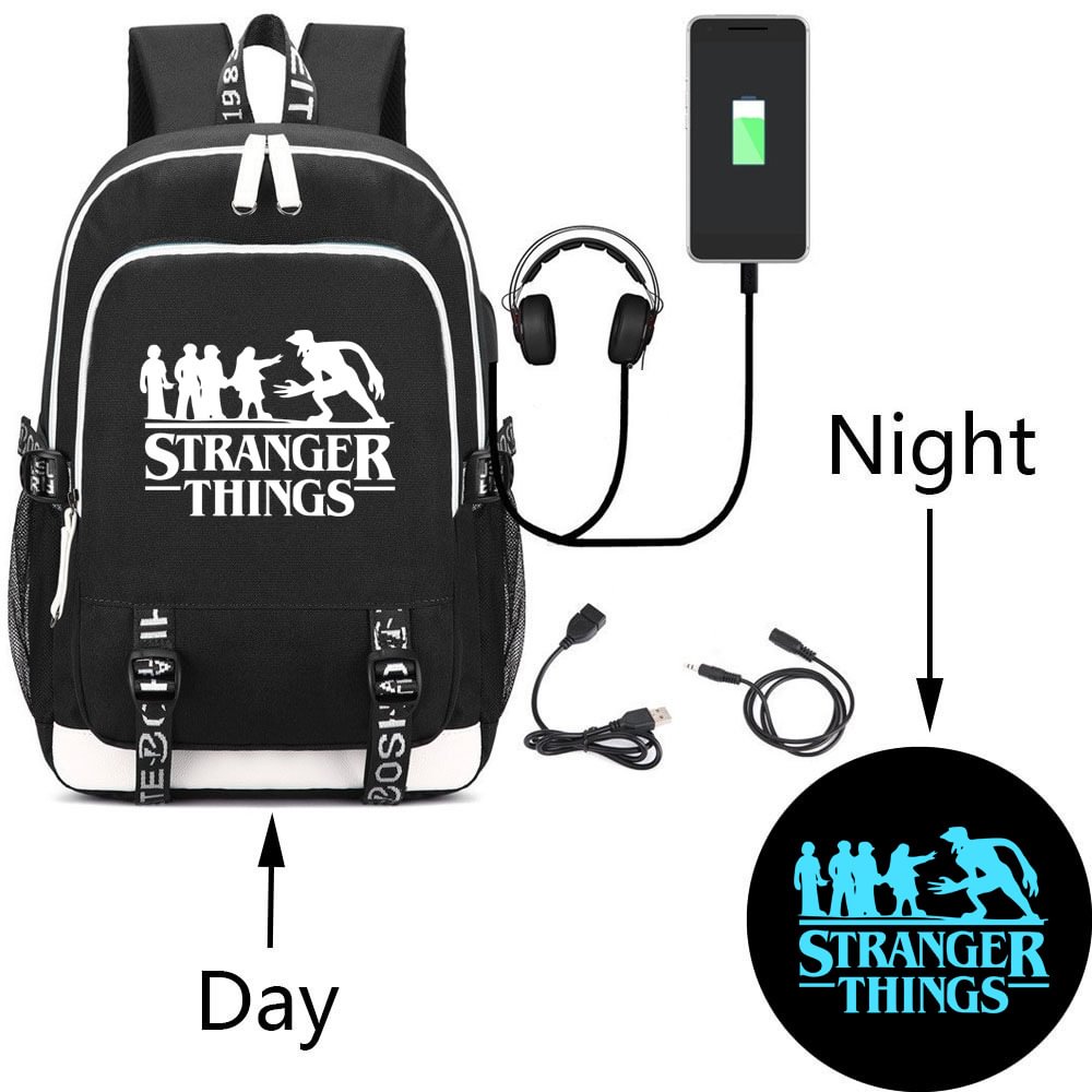 Luminous Strange Things Backpack USB Rechargeable Schoolbag Student Backpack Computer Bag