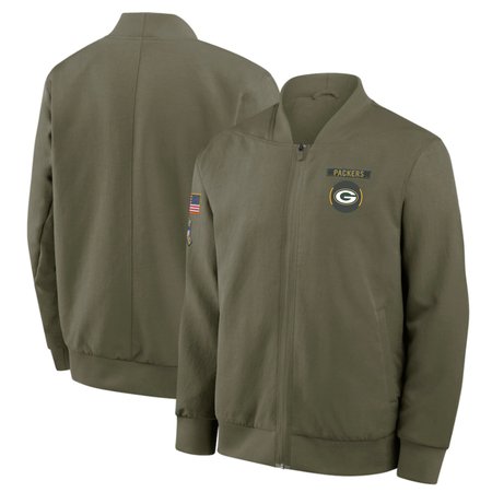 Men's Green Bay Packers  Olive 2025 Salute to Service Sideline Full-Zip Bomber Jacket