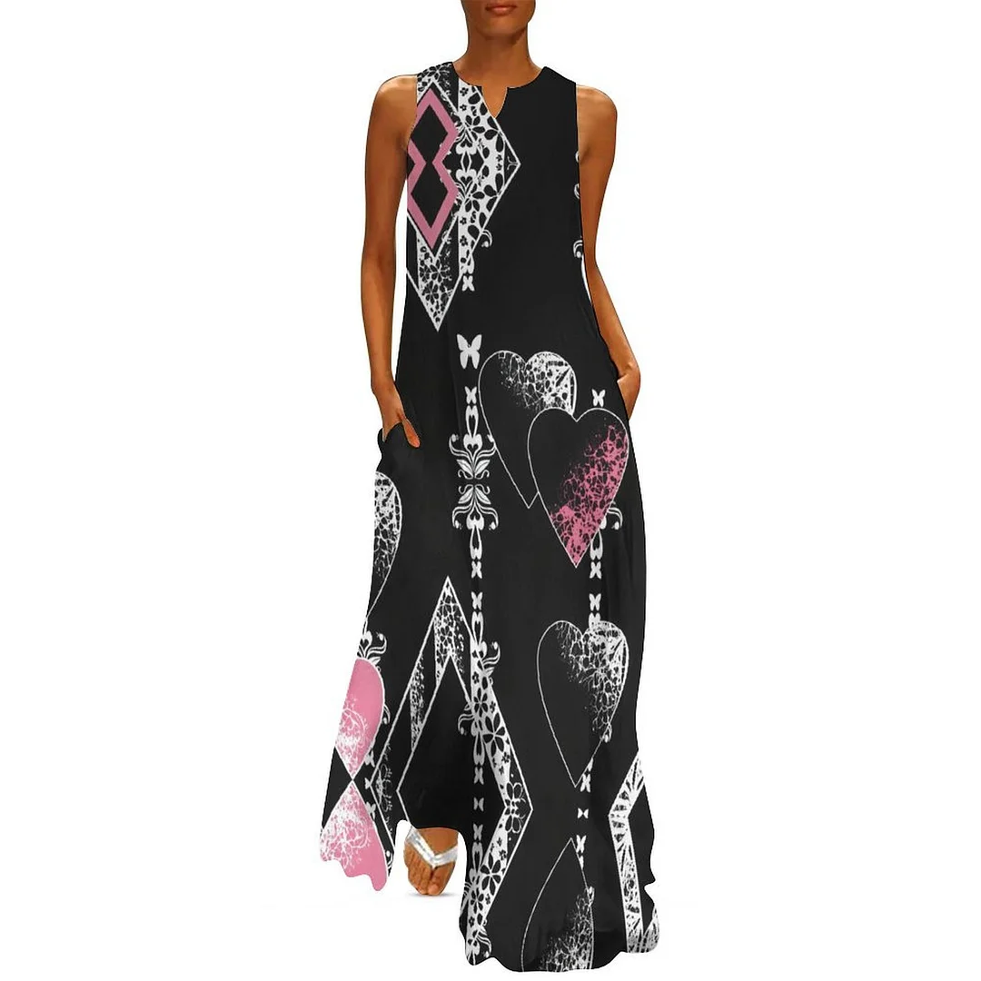 Style & Comfort for Mature Women Plus Size Printed Sleeveless Casual Women Maxi Dress with Pockets in Pattern Heart, Love, Valentine's Day