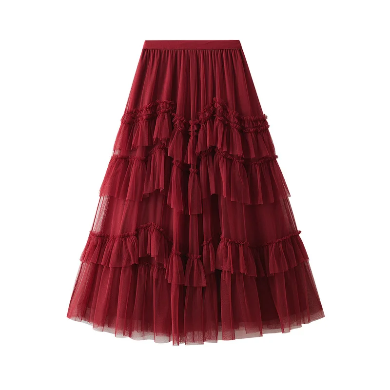 Nigikala Nigikala Skirt 2025 Spring New Mesh Dress Design Half-Dress Net Yarn Splicing Ponpong Skirt D1865