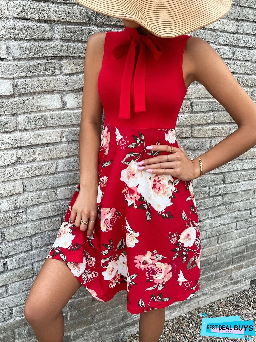 New Printed Short Skirt Bow Tie Dress