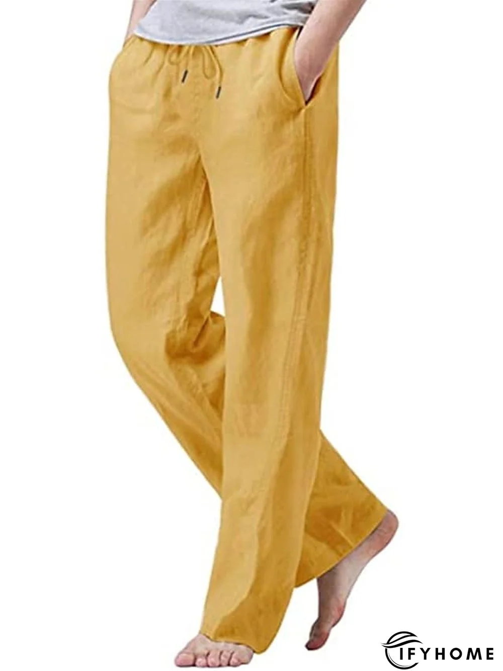 Men's Linen Pants Trousers Summer Pants Beach Pants Drawstring Elastic Waist Plain Breathable Soft Casual Daily Holiday Linen / Cotton Blend Fashion Streetwear Black White Micro-elastic | IFYHOME