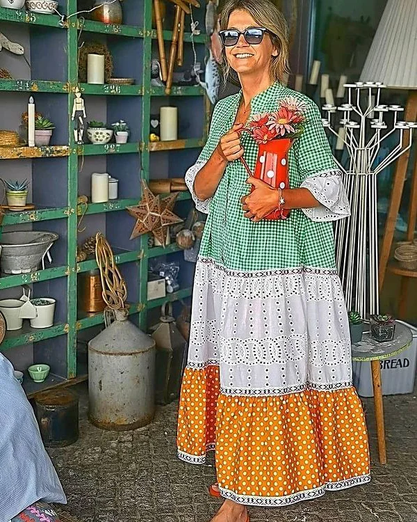 Mid-sleeve big swing dress