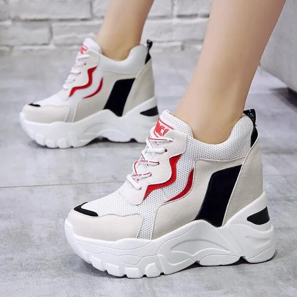 2020 White Trendy Shoes Women High Top Sneakers Women Platform Ankle Boots Basket Femme Chaussures Femmes Height Increase Shoes