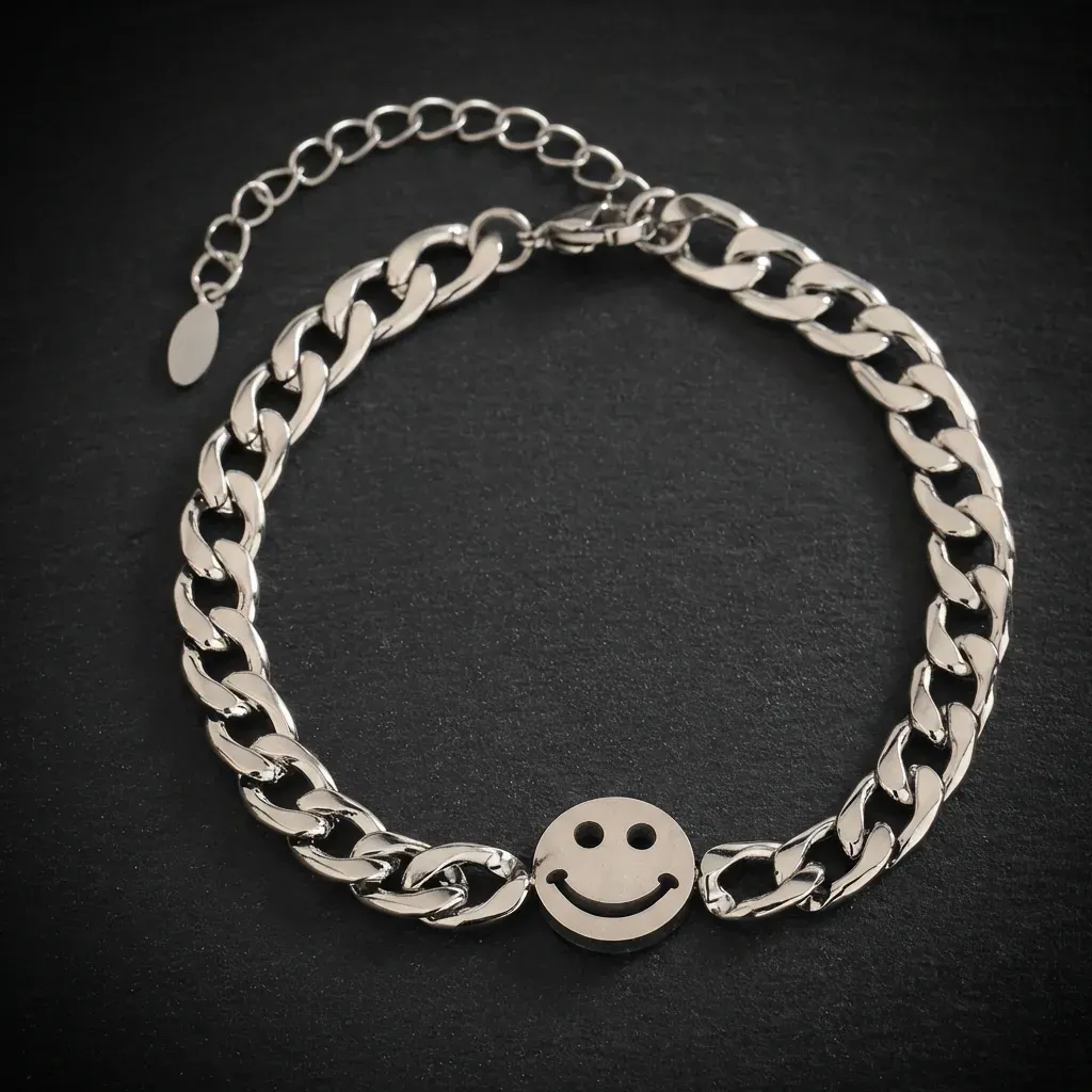 JiStones Urban Edge Cuban Link Bracelet - Premium Stainless Steel Statement Piece Smiley Face Charm Link