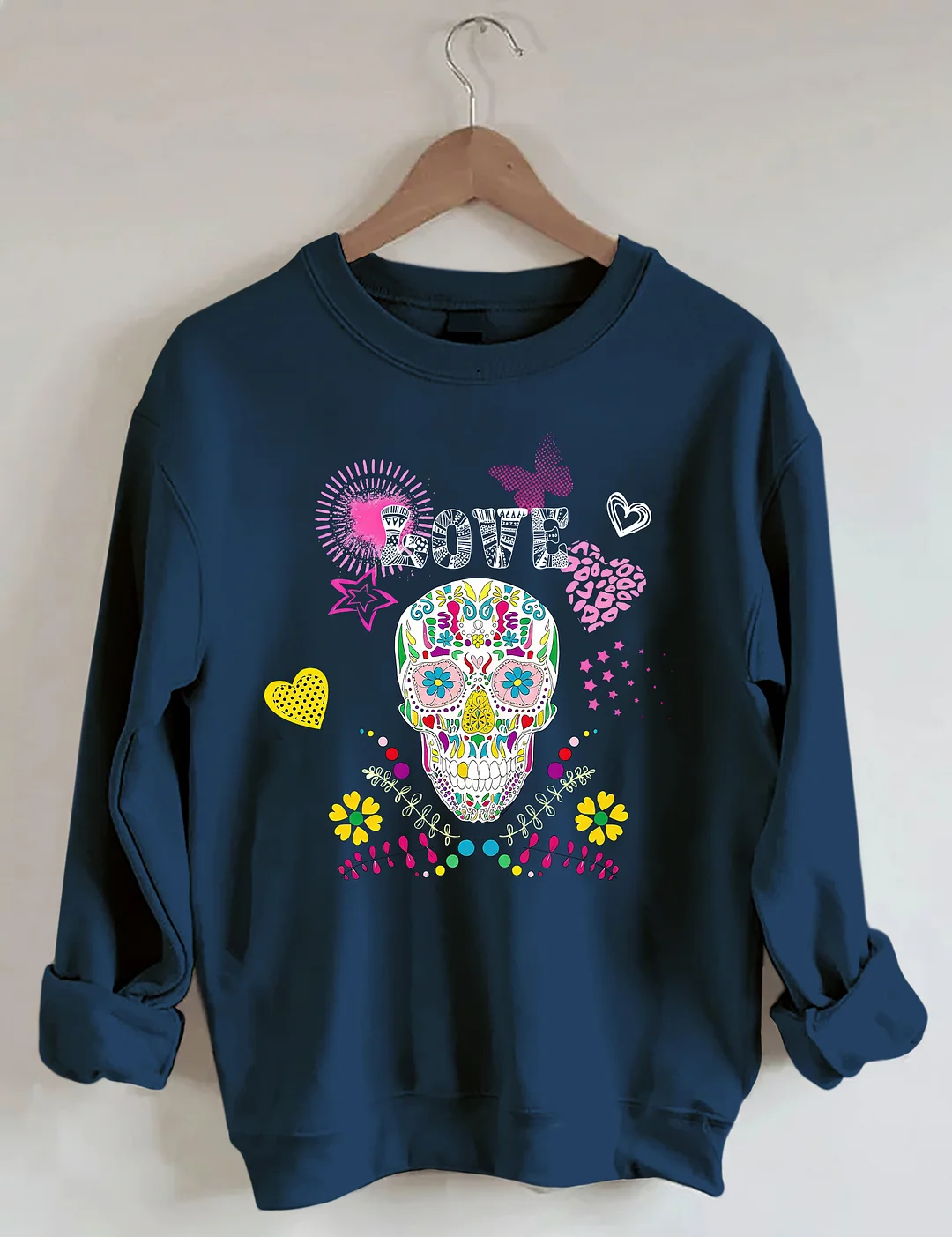 Colorful Sugar Skull & Love Graphic Sweatshirt