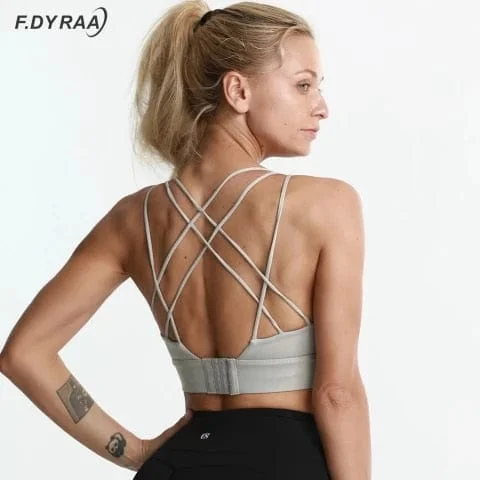 pornhint Pornhint F.DYRAA Shockproof Cross Straps Bra Running Gym Sports Bra Top Women Widen Hem Push Up Workout Fitness Yoga Crop Tops Brassiere