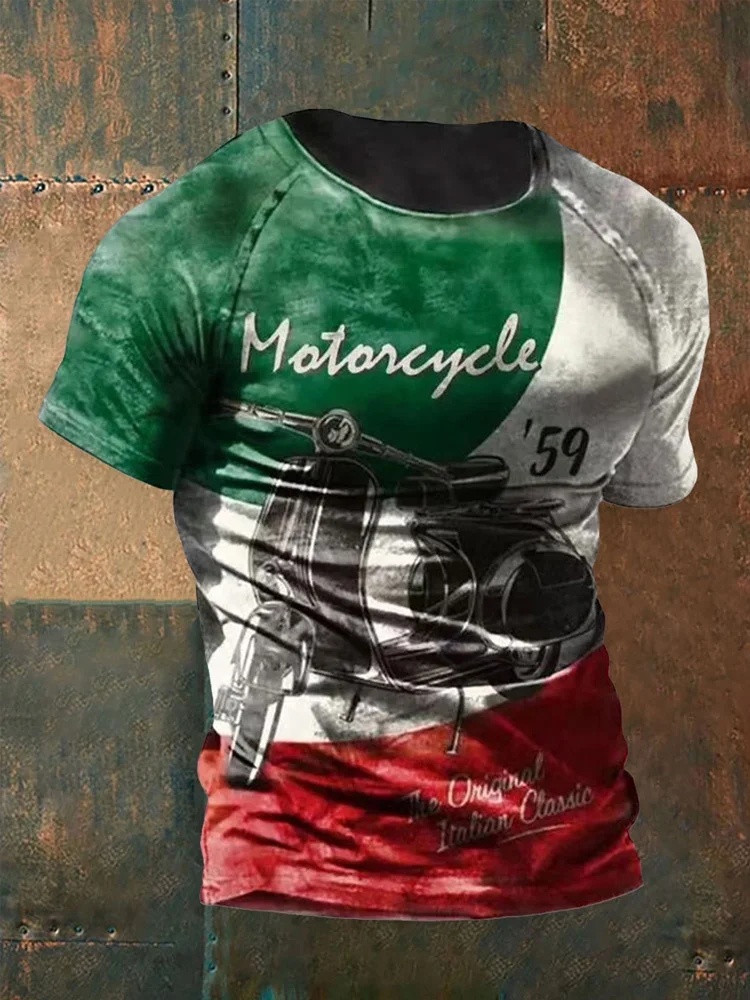 T-shirt casual da uomo con stampa della bandiera italiana